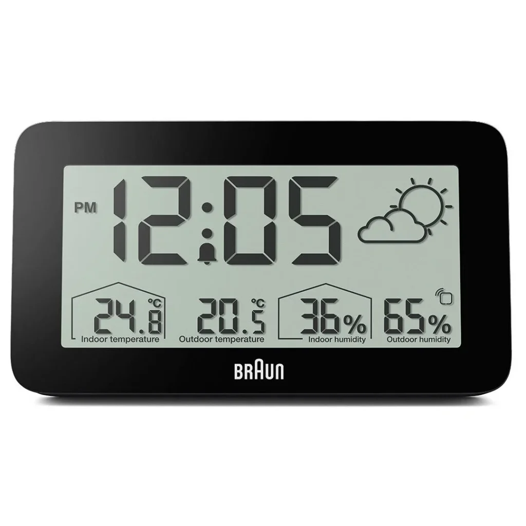 BRAUN BC13BP SİYAH DİJİTAL HAVA DURUMU ALARMLI MASA SAATİ