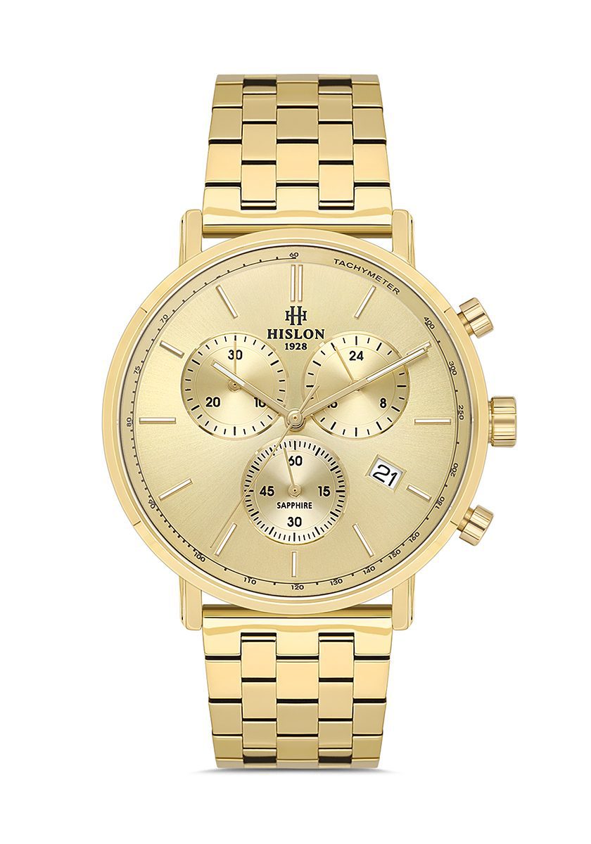 HISLON MS210G-08SG Erkek Kol Saati - Çelik Kordon ve Siyah Kadran Önden Görünüm